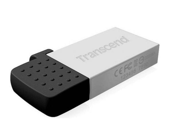 Флэш-накопитель USB2.0  16GB Transcend JetFlash 380 TS16GJF380S, OTG USB micro-B, компактный, серебристый-черный, стильный дизайн, алюминиевый корпус