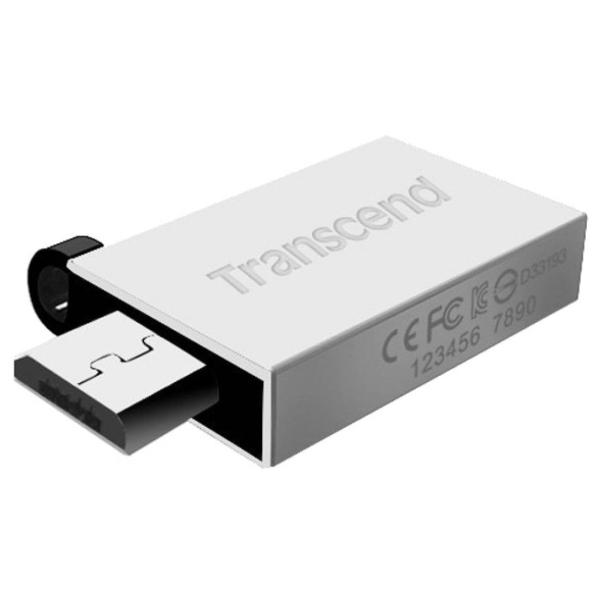 Флэш-накопитель USB2.0  32GB Transcend JetFlash 380 TS32GJF380S, OTG USB micro-B, компактный, серебристый-черный, стильный дизайн, алюминиевый корпус