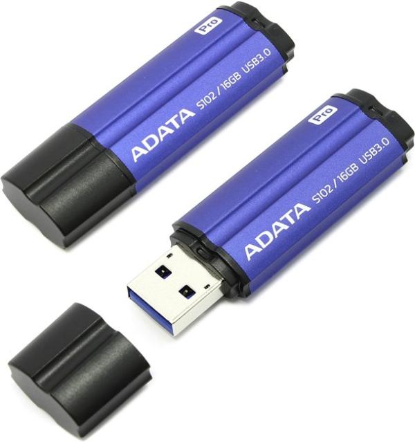 Флэш-накопитель USB3.0  16GB A-Data S102 PRO AS102P-16G-RBL, 100/25МБ/сек, синий, алюминиевый корпус