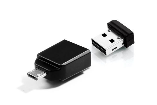 Флэш-накопитель USB2.0   8GB Verbatim Nano OTG 49820, 10/3MB/s, черный, компактный, с адаптером OTG USB micro-B