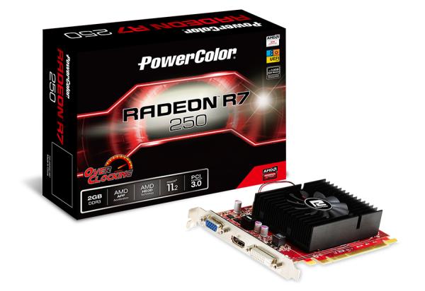 Видеокарта PCI-E Radeon R7 250 PowerColor AXR7 250 2GBK3-HV2E/OC, 2GB GDDR3 128bit 1030/1600МГц, PCI-E3.0, HDCP, DVI/HDMI/VGA, CrossFireX, 65Вт