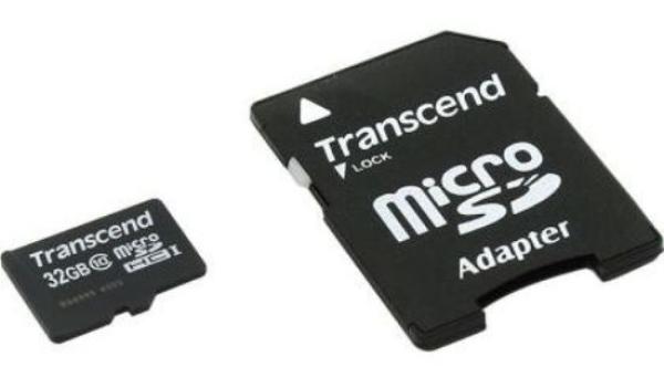 Карта памяти SDHC-micro (TransFlash) 32GB Transcend TS32GUSDHC10, class 10, с адаптером SD