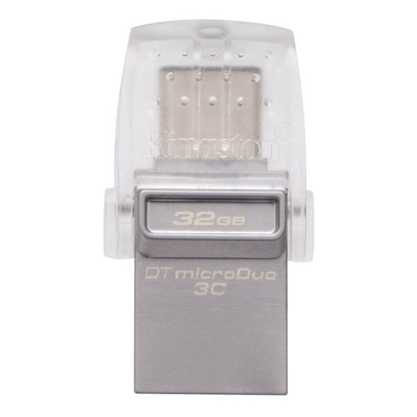Флэш-накопитель USB3.1  32GB Kingston DataTraveler microDuo 3C DTDUO3C/32GB, 100/15МБ/сек, OTG USB Type C, компактный, прозрачный, стильный дизайн