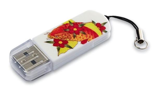 Флэш-накопитель USB2.0  16GB Verbatim Mini Tattoo Edition 49886, белый, рыба