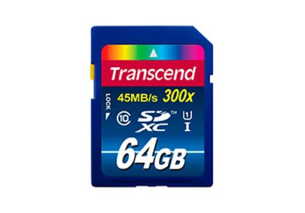 Карта памяти SDXC  64GB Transcend TS64GSDU1 Premium, 300x, 45/25МБ/сек, class 10, UHS-I