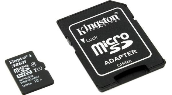 Карта памяти SDHC-micro (TransFlash) 32GB Kingston SDCA10/32GB, 90/45МБ/сек, class 10, UHS-I, с адаптером SD