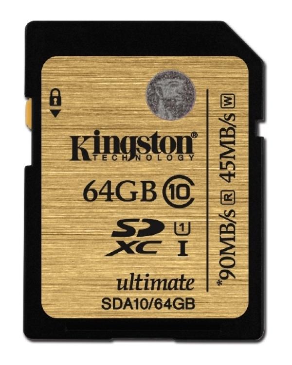Карта памяти SDXC  64GB Kingston SDA10/64GB, 90/45МБ/сек, class 10, UHS-I