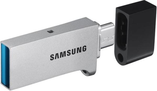 Флэш-накопитель USB3.0  32GB Samsung DUO MUF-32CB/APC, OTG USB micro-B, 130МБ/сек, серебристый-черный, стильный дизайн, алюминиевый корпус