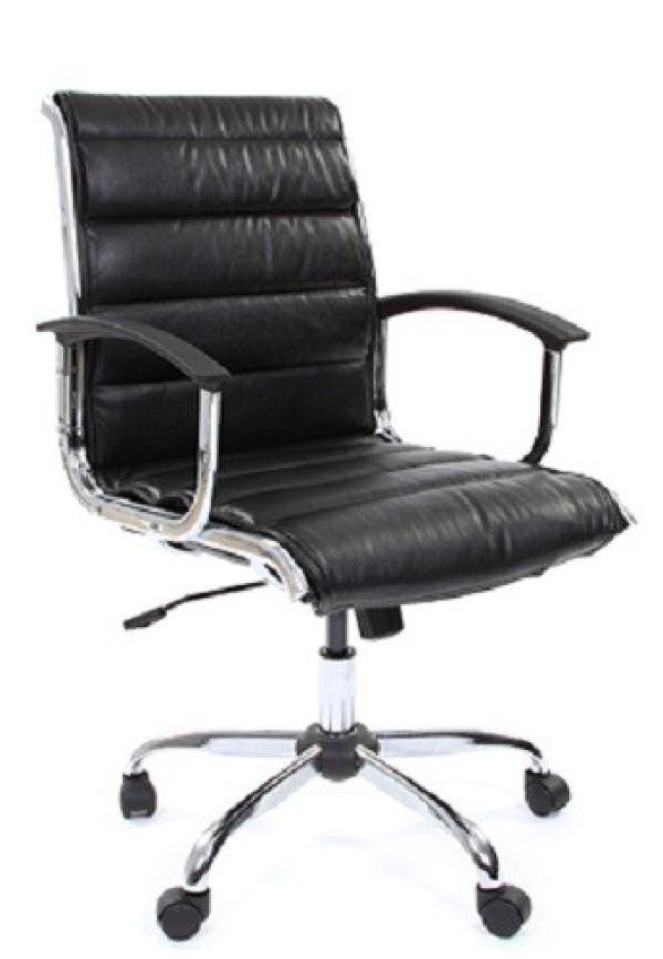 Кресло Chairman CH 760M, черный, экокожа, низкая спинка, механизм качания TG, закругленные подлокотники, укороченная спинка, крестовина - хром, регулировка высоты сиденья - газлифт, до 120кг