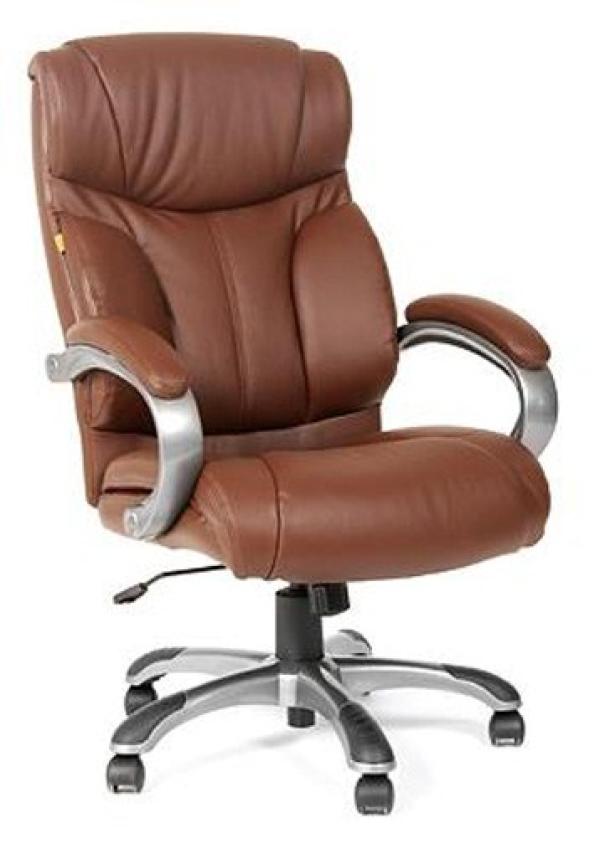 Кресло Chairman CH 435, кожа, коричневый, механизм качания TG, эргономичный дизайн, подлокотники закругленные с кожаными вставками, крестовина-пластик, регулировка высоты сиденья-газлифт, до 120кг
