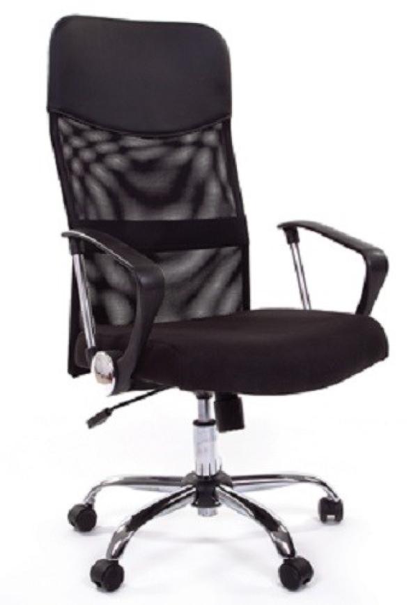 Кресло Chairman CH-610 15-21, черный, ткань-сетка/экокожа, механизм качания TG, закругленные подлокотники, крестовина-хром, регулировка высоты сиденья - газлифт, до 120кг