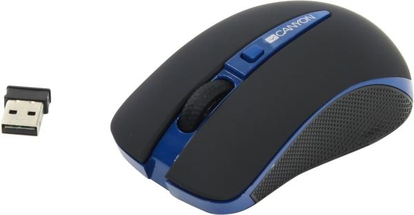 Мышь беспроводная оптическая Canyon CNS-CMSW6BL, USB, 3 кнопки, колесо, FM, 1600/800dpi, 1*AA, для ноутбука, черный-синий