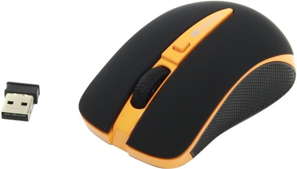 Мышь беспроводная оптическая Canyon CNS-CMSW6O, USB, 3 кнопки, колесо, FM, 1600/800dpi, 1*AA, для ноутбука, черный-оранжевый