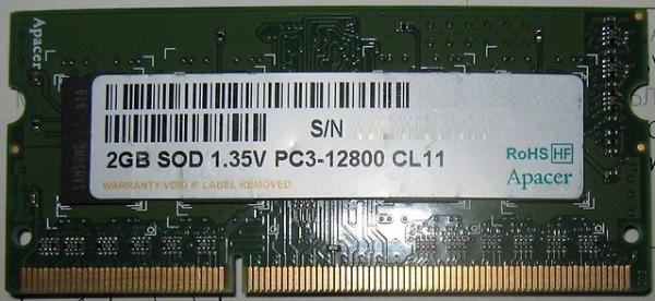 Оперативная память SO-DIMM DDR3  2GB, 1600МГц (PC12800) Apacer 76.A305G.C5G0B, 1.35В