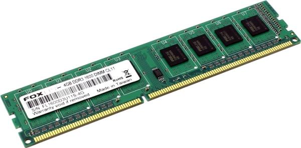 Оперативная память DIMM DDR3  4GB, 1600МГц (PC12800) Foxline FL1600D3U11S-4G, 1.5В