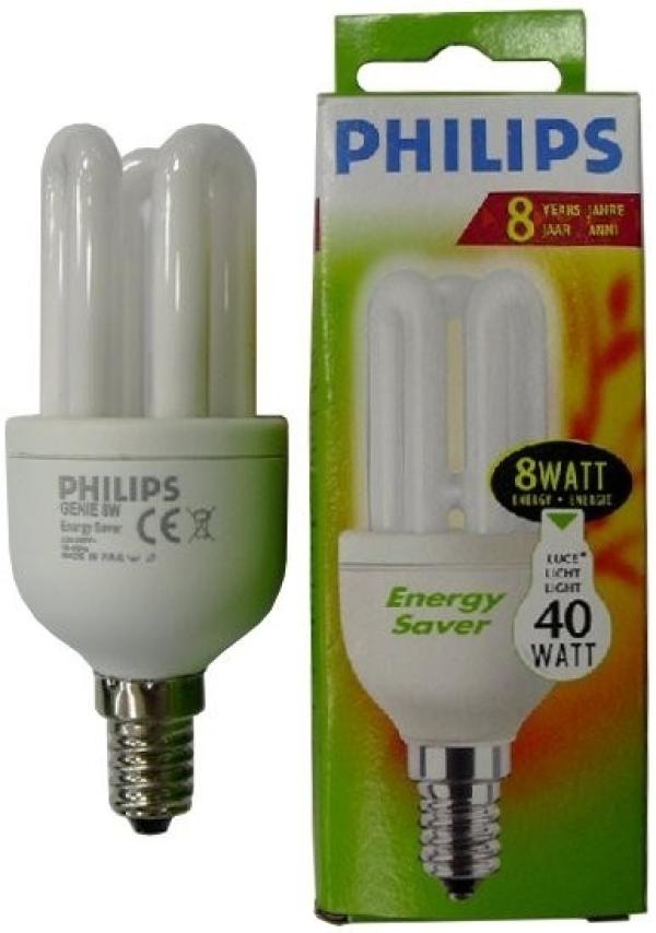 Лампа E14 энергосберегающая Philips 801159, 8/40Вт, теплый белый, 2700К, 220В, 420Лм, 10000ч, 3U, 44/112мм