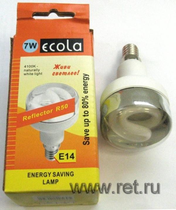 Лампа E14/R50 зеркальная энергосберегающая Ecola G4BV07ECB, 7/35Вт, холодный белый, 4100К, 220В, 8000ч, 50мм