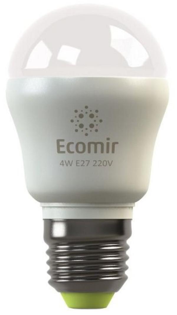 Лампа E27 светодиодная белая Ecomir 42913, 4/45Вт, теплый желтый, 3000K, 220В, 400Лм, 50000ч, 50/90мм