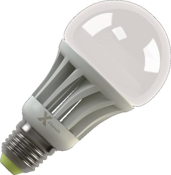 Лампа E27 светодиодная белая X-Flash XF-BGD-E27-12W-3K-220V/42975, 12/90Вт, теплый желтый, 3000К, 220В, 1000Лм, 50000ч, радиатор, 64/123мм