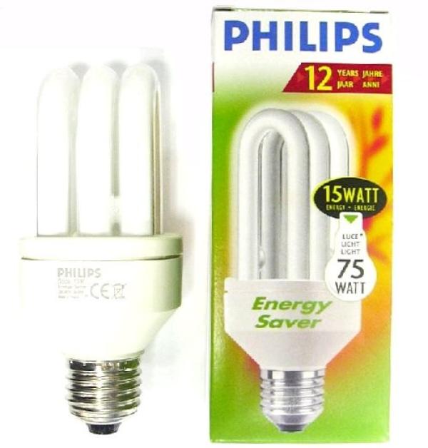 Лампа E27 энергосберегающая Philips 658531, 15/75Вт, теплый белый, 2700К, 220В, 875Лм, 12000ч, 3U, 125мм