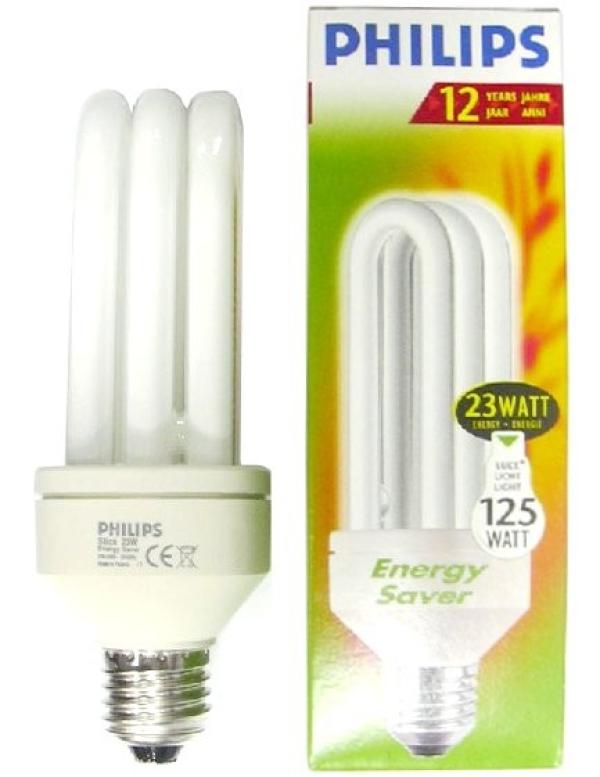 Лампа E27 энергосберегающая Philips 658579, 23/125Вт, теплый белый, 2700К, 220В, 1485Лм, 12000ч, 3U, 50/160мм