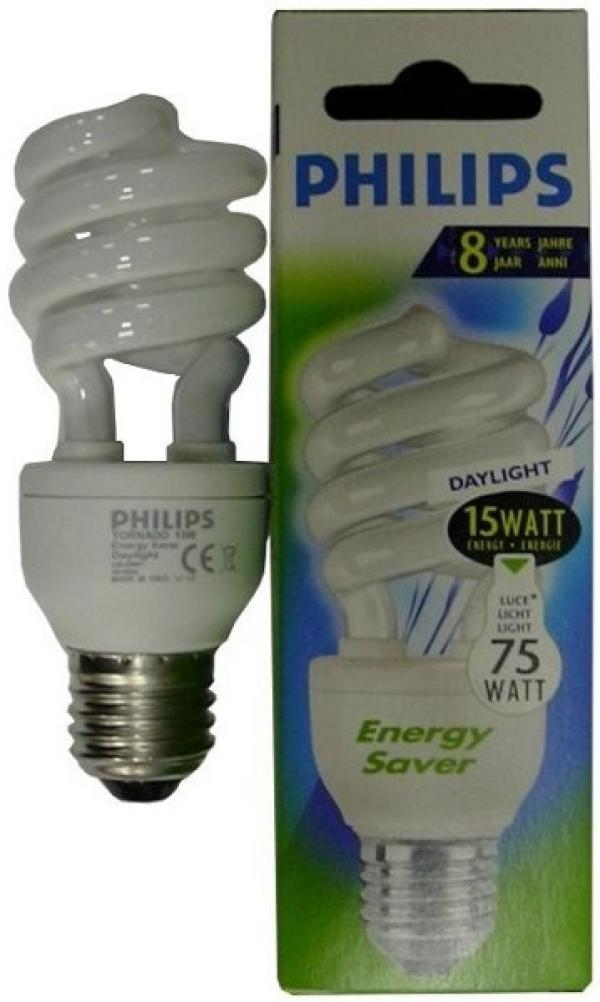 Лампа E27 энергосберегающая Philips 802057, 15/75Вт, холодный белый, 6500K, 220В, 900Лм, 8000ч, спираль, 47/128мм