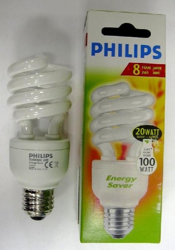 Лампа E27 энергосберегающая Philips 802170, 20/100Вт, теплый белый, 2700К, 220В, 8000ч, спираль, 135мм
