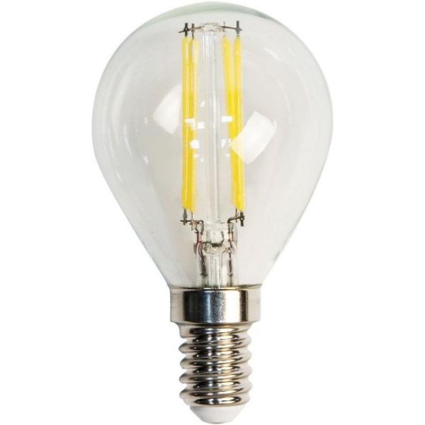 Лампа E14 светодиодная белая Feron 4LED LB-61, 5/40Вт, теплый белый, 2700К, 220..240В, 530Лм, 30000ч, шар, филамент, прозрачный, 45/78мм