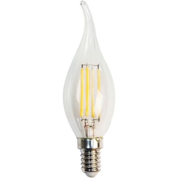 Лампа E14 светодиодная белая Feron 4LED LB-59, 5/40Вт, теплый белый, 2700К, 220..240В, 530Лм, 30000ч, свеча на ветру, филамент, прозрачный, 35/117мм