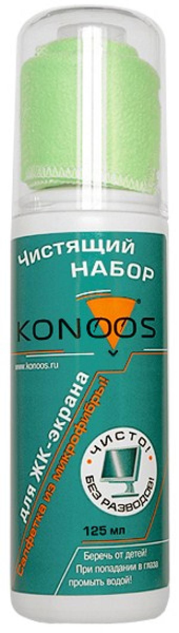 Средство для очистки мониторов ЖК Konoos KT-125, салфетка многоразовая, из микрофибры, 125*125мм + спрей, 125мл