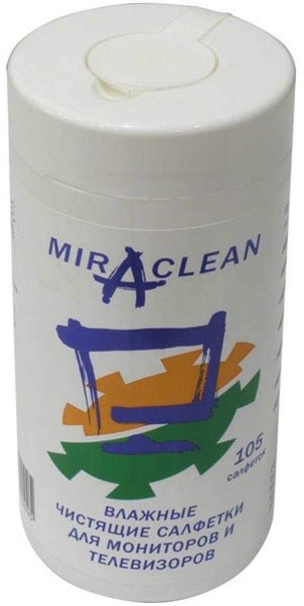 Средство для очистки мониторов ЖК/ЭЛТ MiraClean 24099, салфетки влажные, туба, 105шт, с антистатическим эффектом