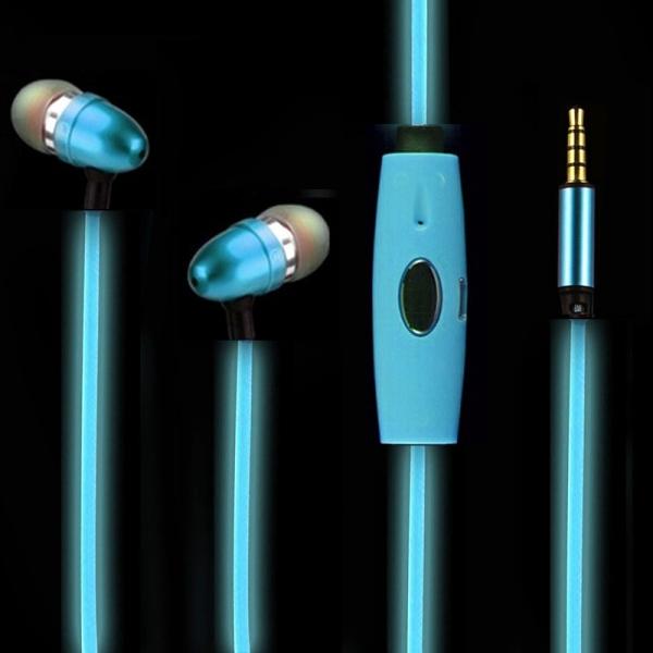 Наушники с микрофоном проводные вставные Glow Blue Пуля, светящиеся, 10..10000Гц, кабель 1.1м, MiniJack, 120mAh, синий