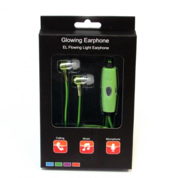 Наушники с микрофоном проводные вставные Glow Green Гильза, светящиеся, 10..10000Гц, кабель 1.1м, MiniJack, 120mAh, зеленый