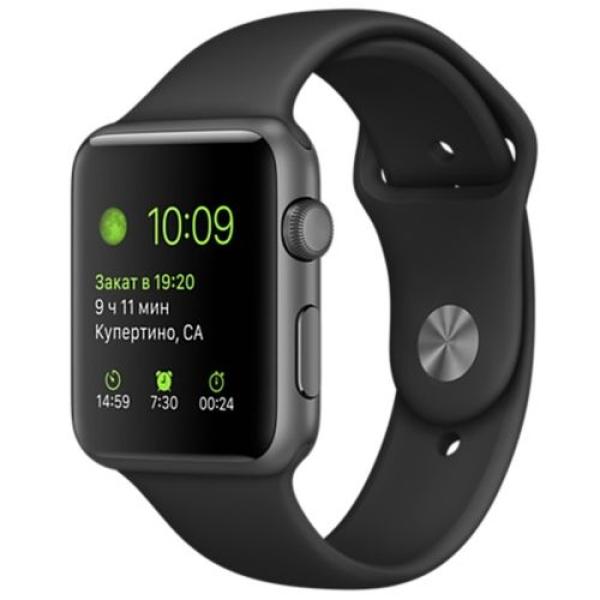 Часы наручные Apple Watch Sport 42mm (MJ3T2RU/A), сенсорный 1.33", для смартфонов, BT, WiFi, NFC,watchOS, серый/черный