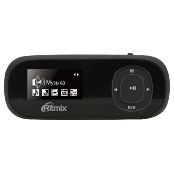 Плеер MP3 Флэш Ritmix RF-3410, ЖК 1" 128*64, 4GB, MP3/WMA/TXT, MicroSD/SDHC, USB2.0, FM радио, аудиозапись, аккумулятор, 10ч, клипса, черный