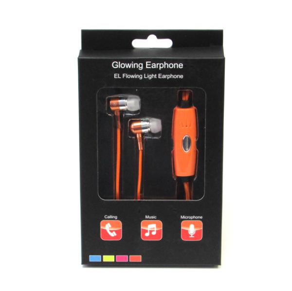 Наушники с микрофоном проводные вставные Glow Orange Гильза, светящиеся, 10..10000Гц, кабель 1.1м, MiniJack, 120mAh, оранжевый