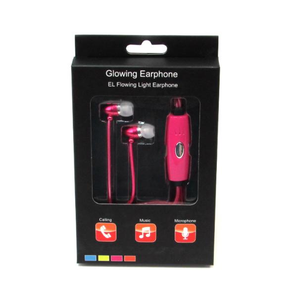 Наушники с микрофоном проводные вставные Glow Pink Пуля, светящиеся, 10..10000Гц, кабель 1.1м, MiniJack, 120mAh, розовый