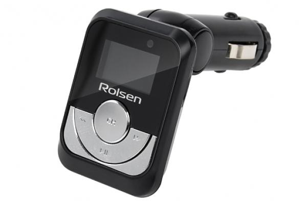 Плеер MP3  с радиопередатчиком для автомобиля Rolsen RFA-340, USB2.0, MP3/WMA, считыватель карт памяти, ЖКД, ПДУ, черный-серебристый