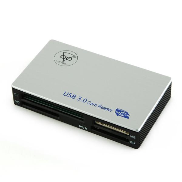 Считыватель внешний Konoos UK-28, CF/MMC/MS/SD/SD-micro/M2/TF/xD, USB3.0, серебристый