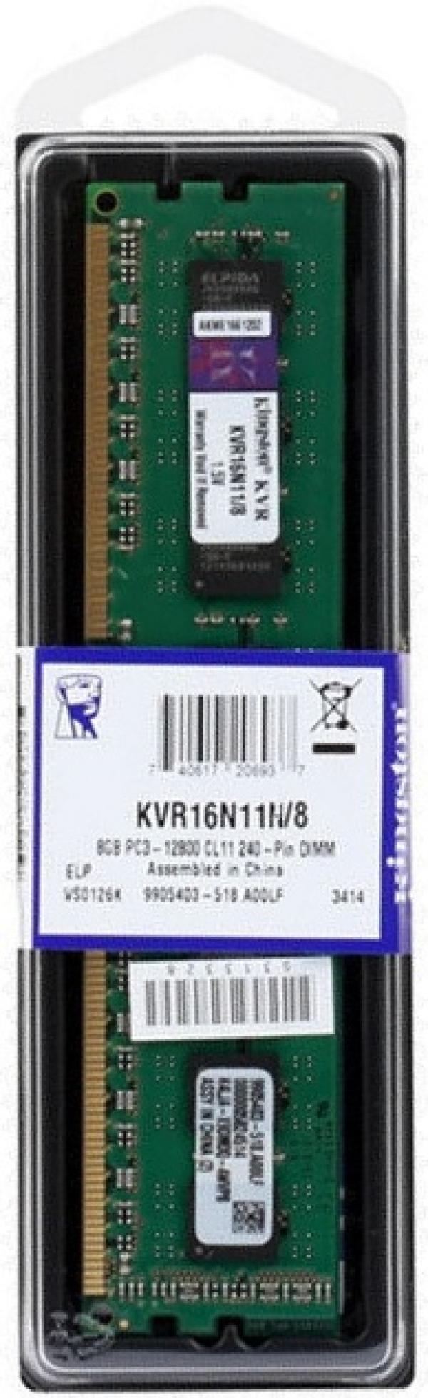 Оперативная память DIMM DDR3  8GB, 1600МГц (PC12800) Kingston KVR16N11H/8, 1.5В, retail