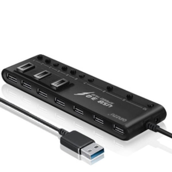 Разветвитель USB2.0 10*AF Ginzzu GR-380UAB, активный, 4*USB3.0, пластик, черный