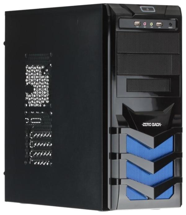 Корпус ATX MidiTower SunPro H-302, без БП, 2*5.25"+1(2)*3.5", Audio/2*USB2.0, без вентиляторов (3 места), черный-синий