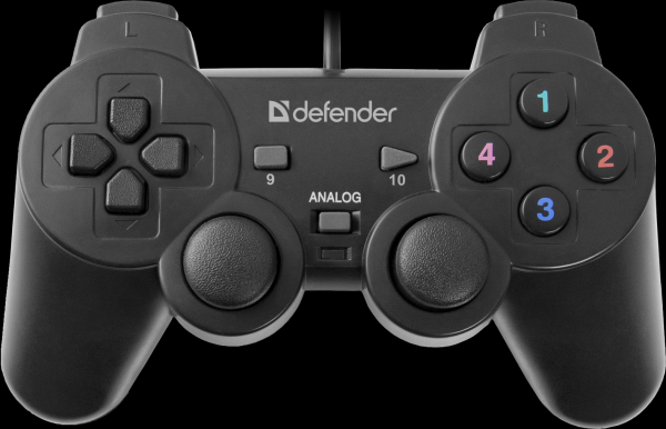 Игровой манипулятор GamePad для PC Defender Omega, USB, вибрация, 4 позиции, 7 кнопок, 2 аналоговых джойстика, 4 курка, черный