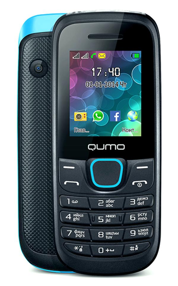 Мобильный телефон 2*SIM QUMO Push 184 GPRS, GSM900/1800/GPRS, 1.8" 160*128, камера 0.3Мпикс, SD-micro/SDHC-micro, BT, MP3 плеер, черный-синий