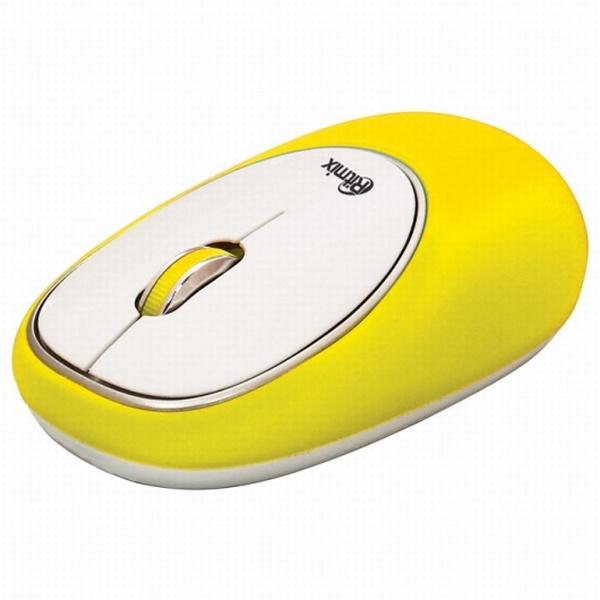 Мышь беспроводная оптическая Ritmix RMW-250 Antistress, USB, 3 кнопки, колесо, FM, 1000dpi, 1*AAA, силикон, желтый-белый