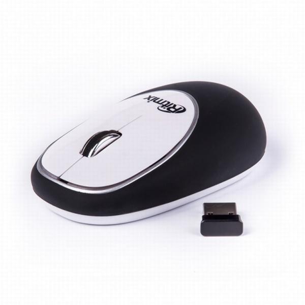 Мышь беспроводная оптическая Ritmix RMW-250 Antistress, USB, 3 кнопки, колесо, FM, 1000dpi, 1*AAA, силикон, черный-белый