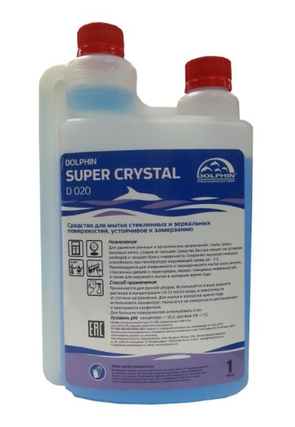 Средство для мытья стекла, зеркал Dolphin Super Crystal D 020, для ручной мойки, pH 7.5, концентрат 10..15мл на 1л, с дозатором, 1л