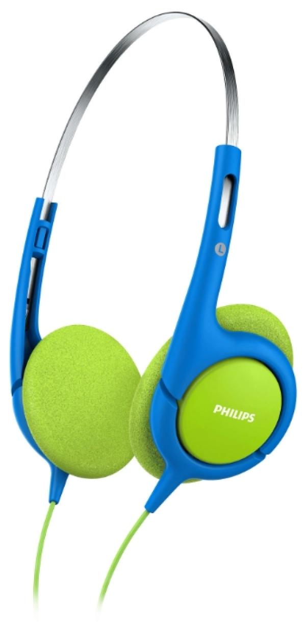 Наушники проводные дуговые открытые Philips SHK1030/00, детские, 10..24000Гц, кабель 1.2м, MiniJack, ограничитель громкости, синий-зеленый