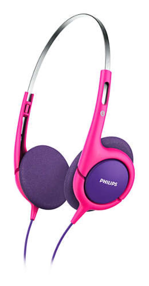 Наушники проводные дуговые открытые Philips SHK1031/00, детские, 10..24000Гц, кабель 1.2м, MiniJack, ограничитель громкости, розовый-фиолетовый