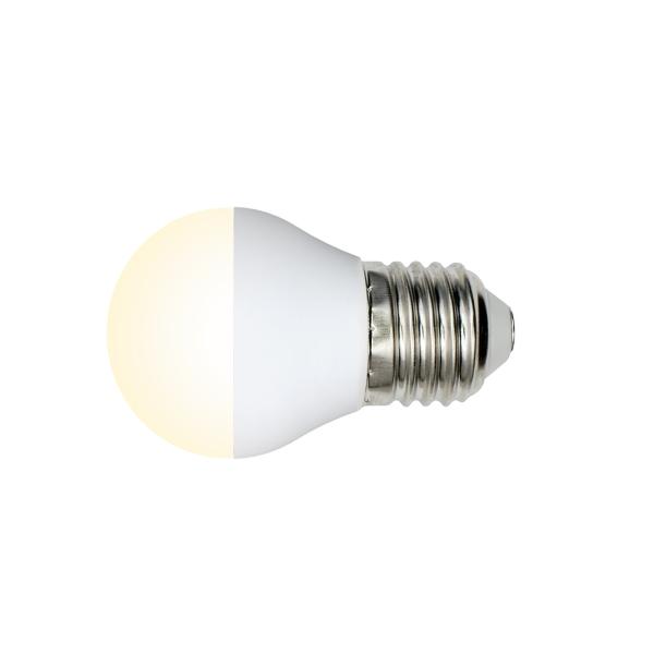 Лампа E27 светодиодная белая Volpe Optima LED-G45-6W/WW/E27/FR/O, 6/60Вт, теплый белый, 3000K, 175..250В, 450Лм, 25000ч, шар, матовый, 45/76мм